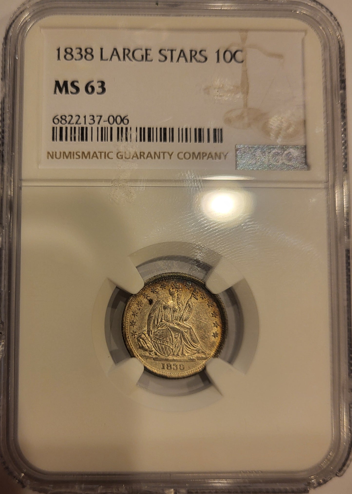 1838 Large Stars 10c NGC MS 63