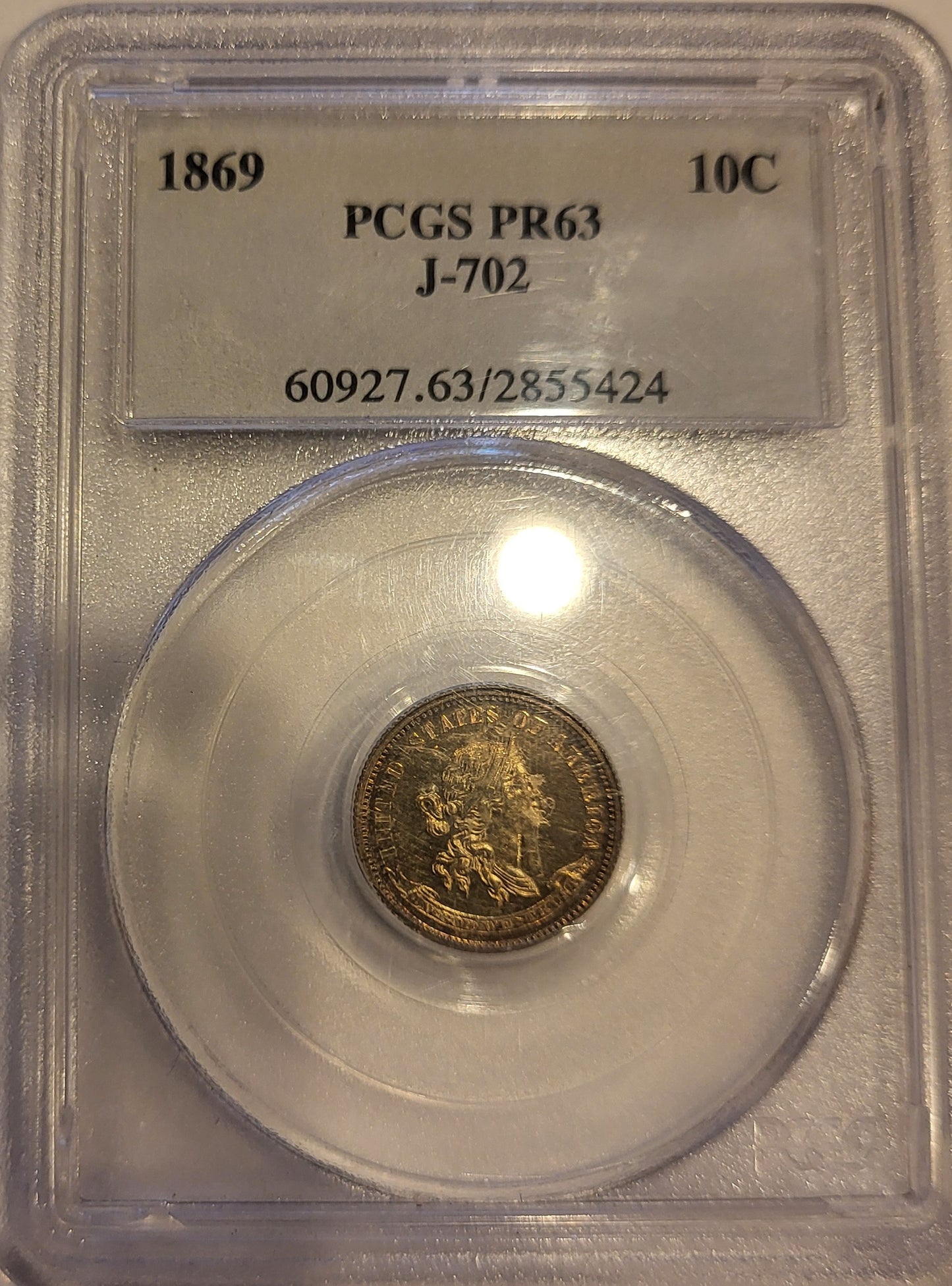 1869 10c Pattern J-702 PCGS PR 63