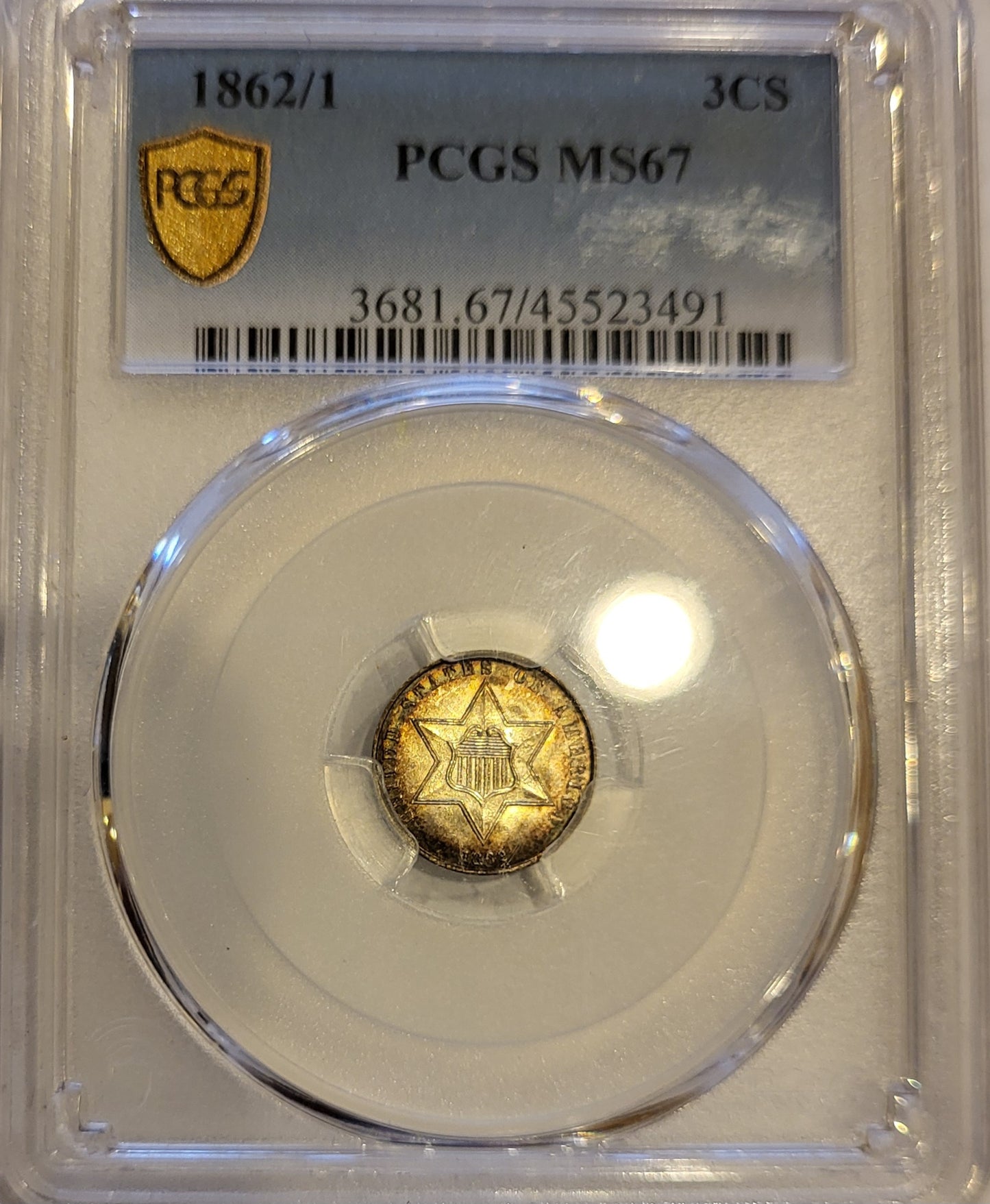 1862/1 3cs PCGS MS 67