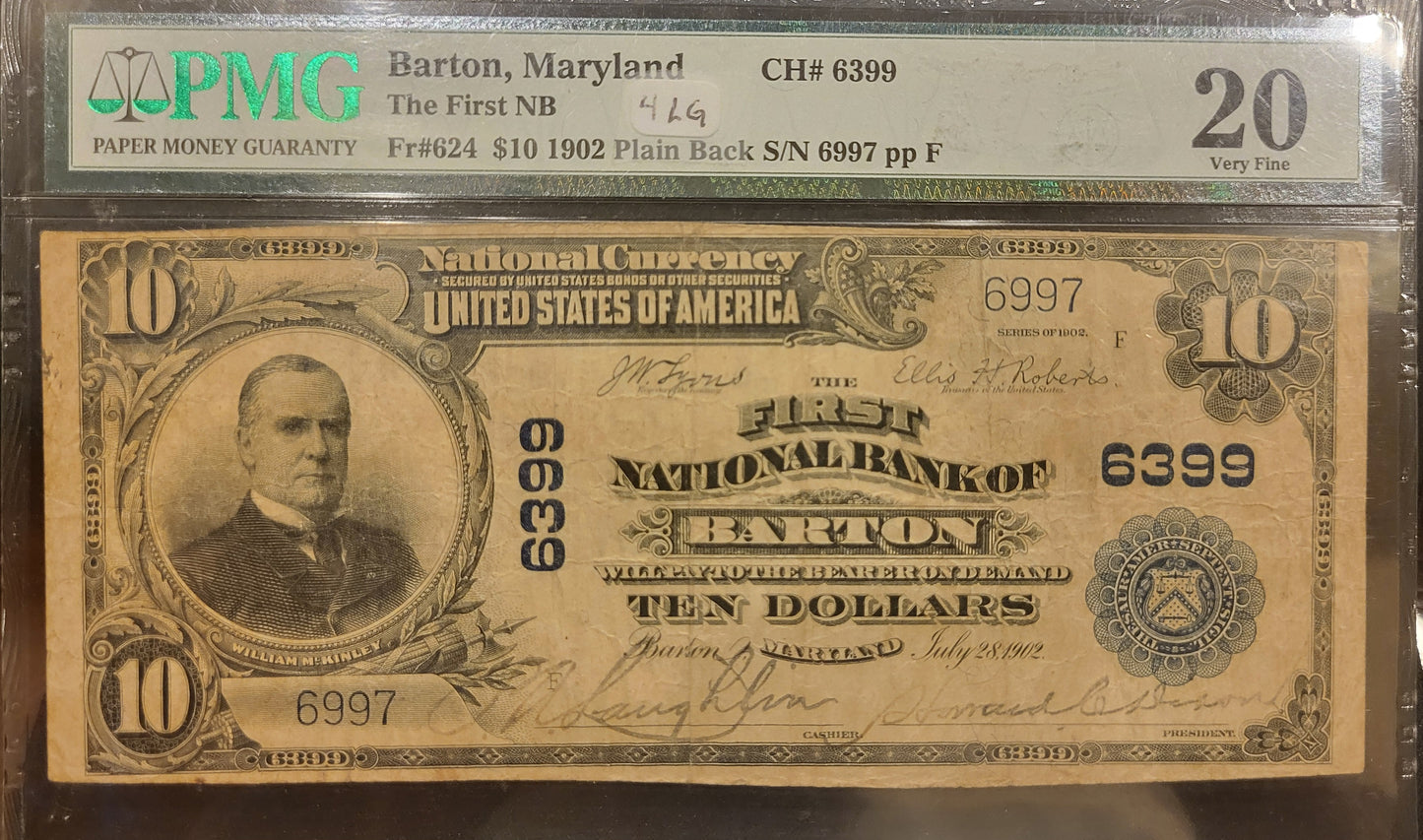 $10 Barton, MD NB PMG VF 20