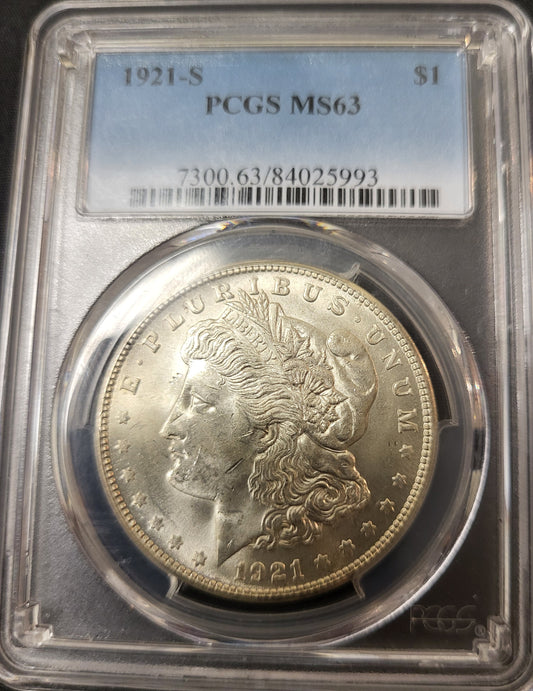 Morgan 1921-S $1 PCGS MS 63