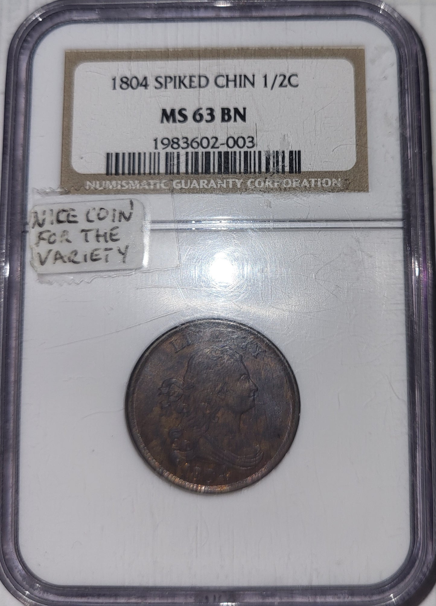 1804 Spiked Chin 1/2c NGC MS 63 BN