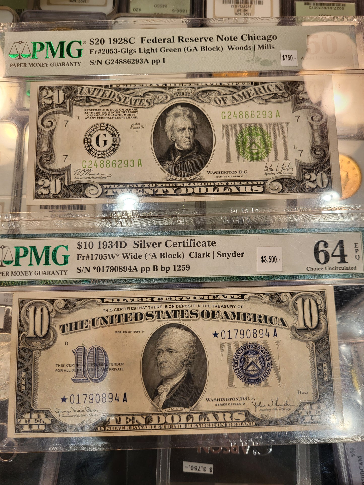 US currency 1934D silver cert and 1928C Fed reserve bank note